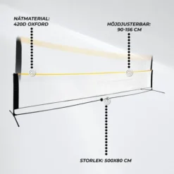 Badmintonnät Höjden Justerbar 500X80 Cm