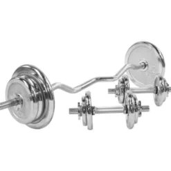 Curlstång Hantlar CHROME - 70kg, Skivstångsset järn
