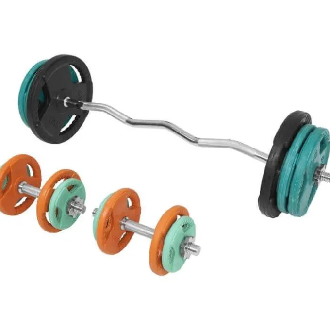 Curlstång Hantlar Trigrip S - 70 kg, Skivstångsset gummerade