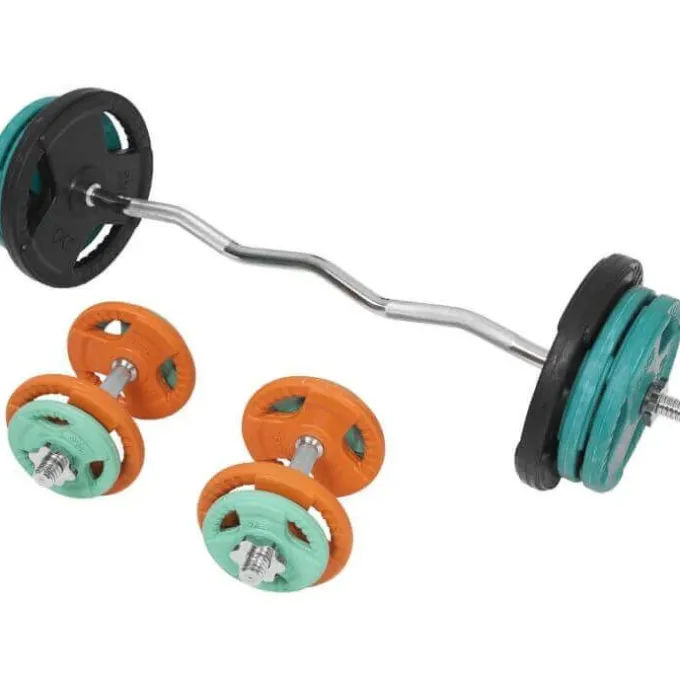 Curlstång Hantlar Trigrip S - 70 kg, Skivstångsset gummerade