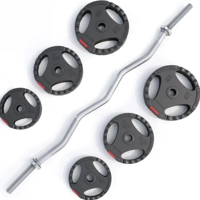 Curlstång PRO Trigrip - 25kg, Skivstångsset gummerade