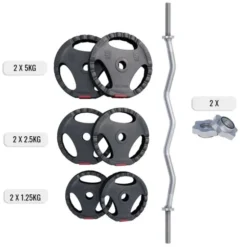 Curlstång PRO Trigrip - 25kg, Skivstångsset gummerade