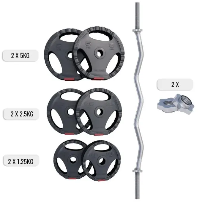 Curlstång PRO Trigrip - 25kg, Skivstångsset gummerade
