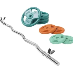 Curlstång Trigrip F- 35kg, Skivstångsset gummerade
