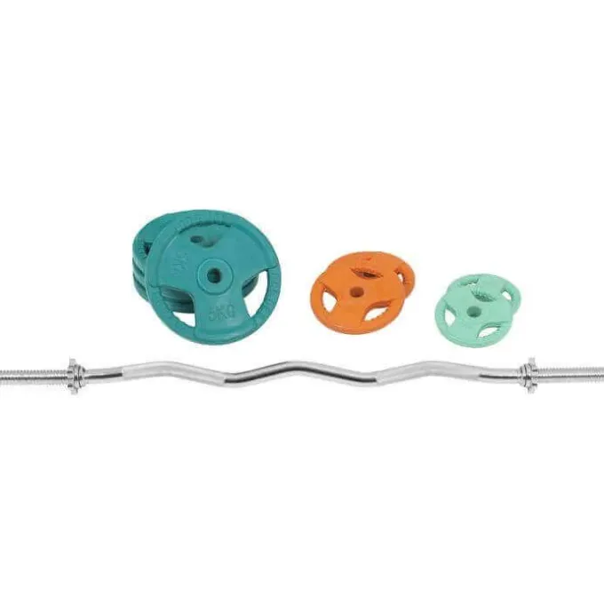 Curlstång Trigrip S - 35 kg, Skivstångsset gummerade