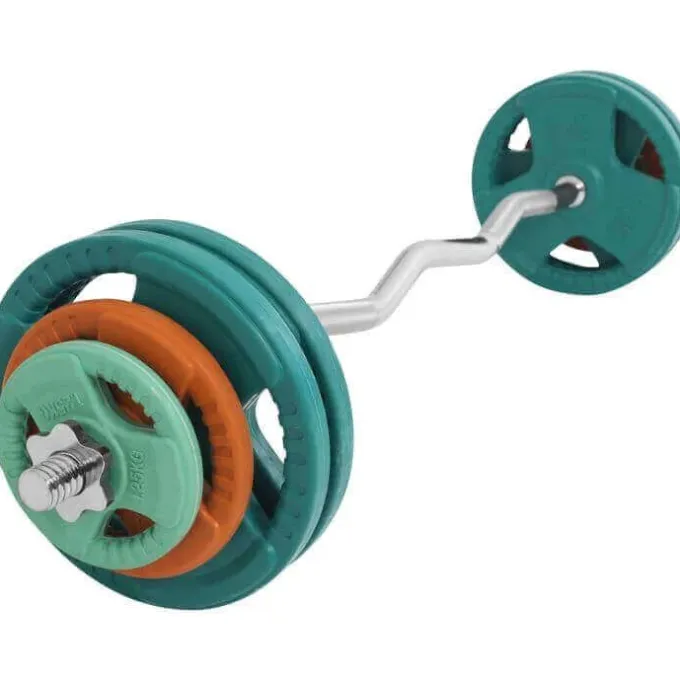 Curlstång Trigrip S - 35 kg, Skivstångsset gummerade