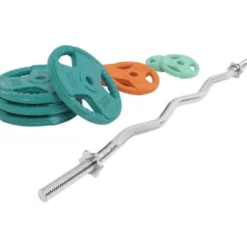 Curlstång Trigrip S - 35 kg, Skivstångsset gummerade
