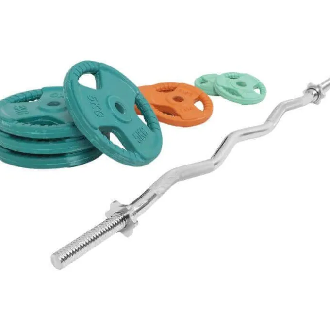 Curlstång Trigrip S - 35 kg, Skivstångsset gummerade