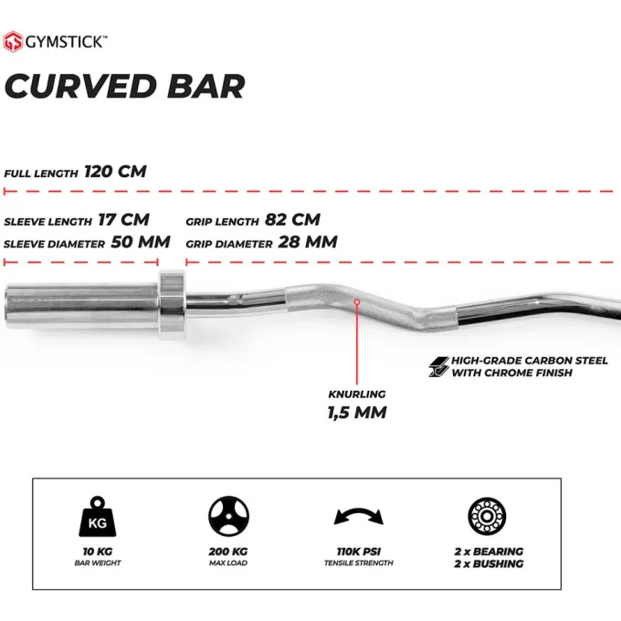 10kg Olympic Curved Bar, Curlstång