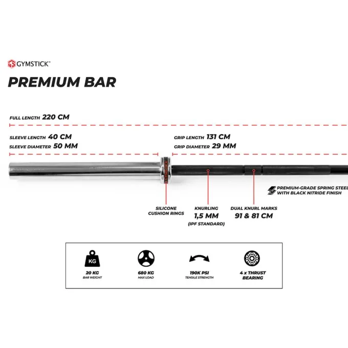 20kg Premium Olympic Bar, Skivstång
