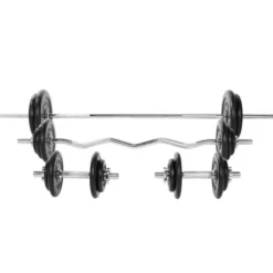 Skivstång CurlstångHantlar GUMMI - 108kg, Skivstångsset gummerade