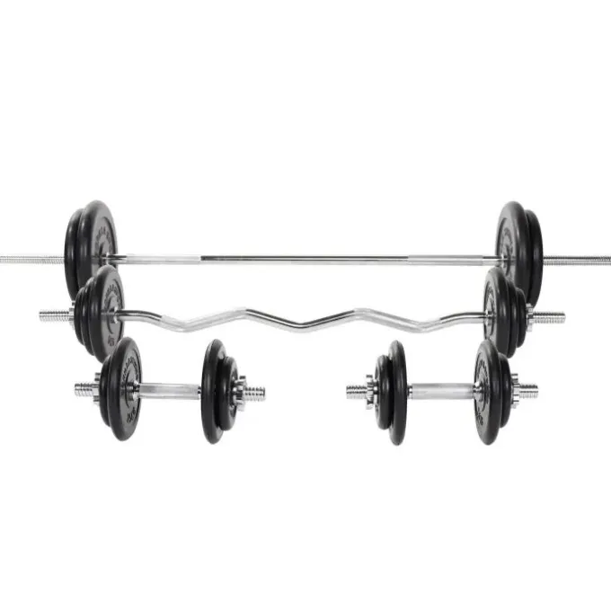Skivstång CurlstångHantlar GUMMI - 108kg, Skivstångsset gummerade