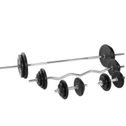 Skivstång CurlstångHantlar GUMMI - 108kg, Skivstångsset gummerade