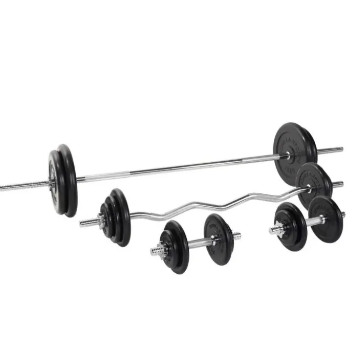 Skivstång CurlstångHantlar GUMMI - 108kg, Skivstångsset gummerade