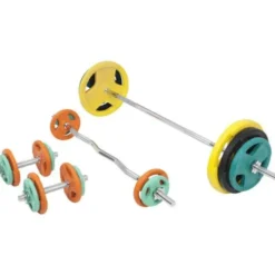 Skivstång CurlstångHantlar Trigrip S -108kg, Skivstångsset gummerade