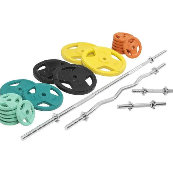 Skivstång CurlstångHantlar Trigrip S -108kg, Skivstångsset gummerade