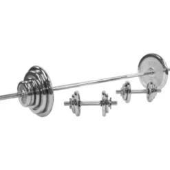 Skivstång Hantlar CHROME - 100 kg, Skivstångsset järn