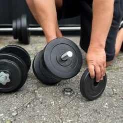 Skivstångset Med Vikter 60 kg, Skivstångsset plast