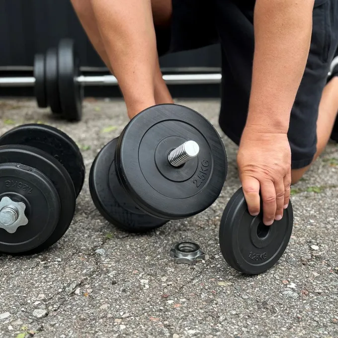 Skivstångset Med Vikter 60 kg, Skivstångsset plast