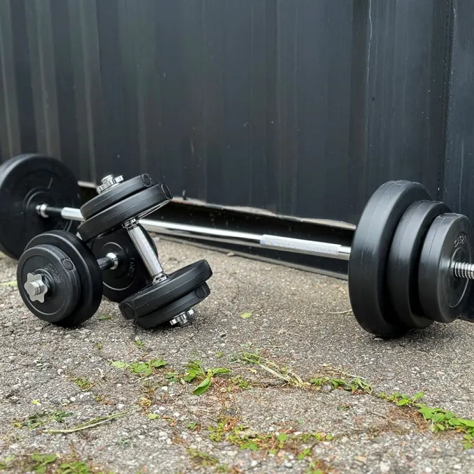 Skivstångset Med Vikter 60 kg, Skivstångsset plast